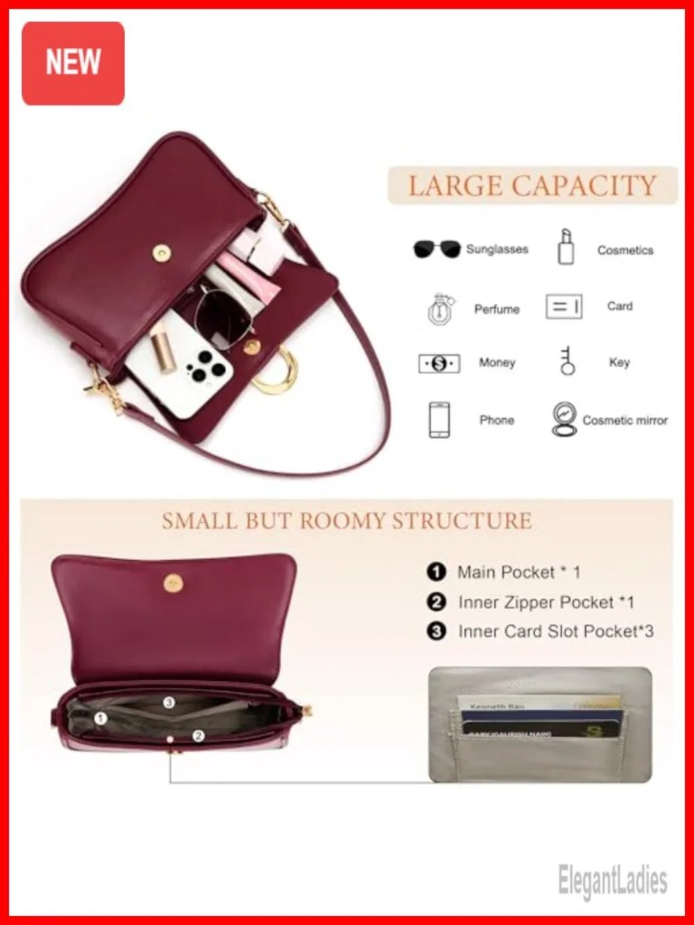 Small Hobo Shoulder Bag Vegan Leather Retro Clutch Purse Removable Strap